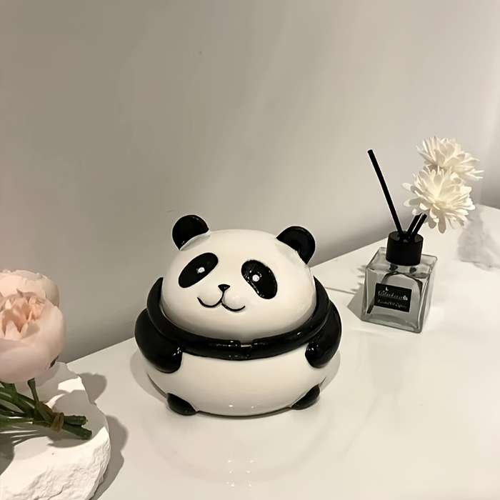 1pc Adorable Panda-Shaped Ceramic Ashtray with Lid 12.7x12.7 cm Anti-Spill Design Perfect for D