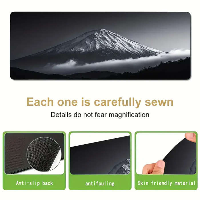 1pc 40x90cm Vibrant Black and White Mount Fuji Gaming Mouse Pad Non-Slip Rubber Base