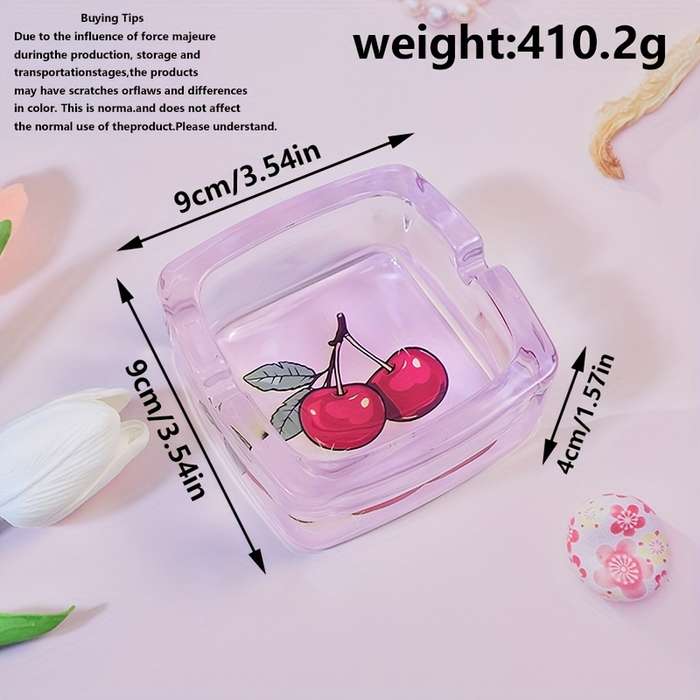 1pc Pink Cherry Square Glass Ashtray Home Office Bar Decoration Smoking Accessories The Perfec