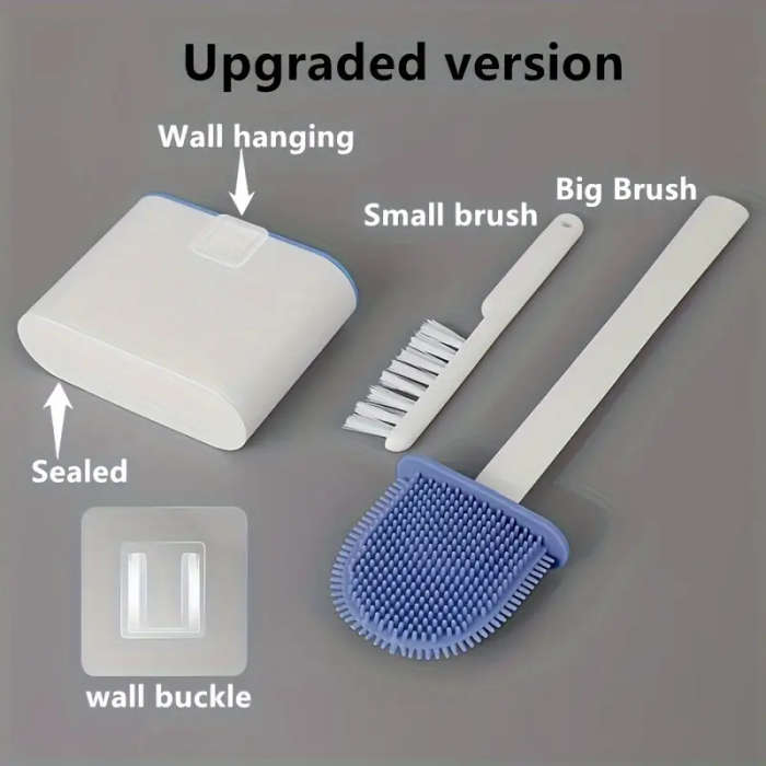 1 Set Of 2 Toilet Brushes And 1 Toilet Seat Wall-Mounted Toilet Brush Silicone Soft Toilet Brush Hea