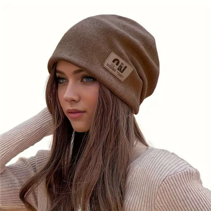 Women's Autumn And Winter Simple Label Slim Loose Knitted Hat Solid Color Warm Ear Protection Stretc