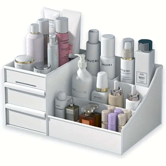 1pc Plastic Cosmetic Organizer with Drawers Lightweight Countertop Makeup Storage Holder for Lipstic