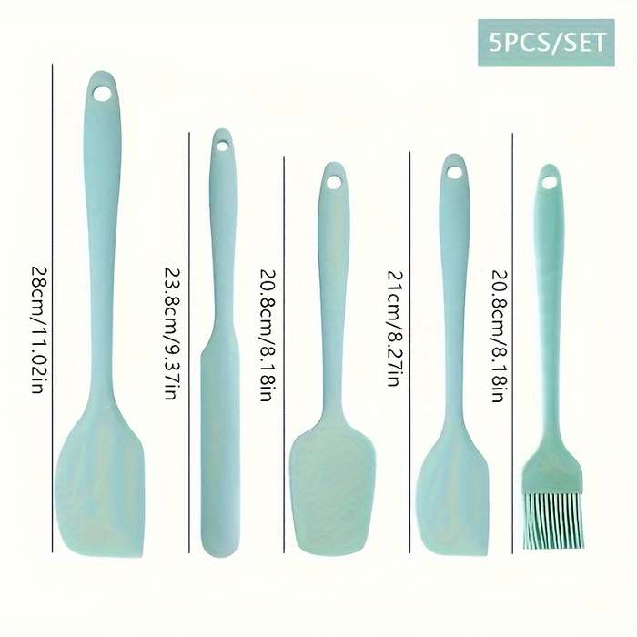 5pcs Silicone Kitchen Tools Set Nordic Colors Large Small Spatulas Serving Spoons Oil Brush