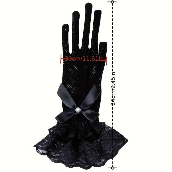1 Pair Black Bridal Wedding Gloves