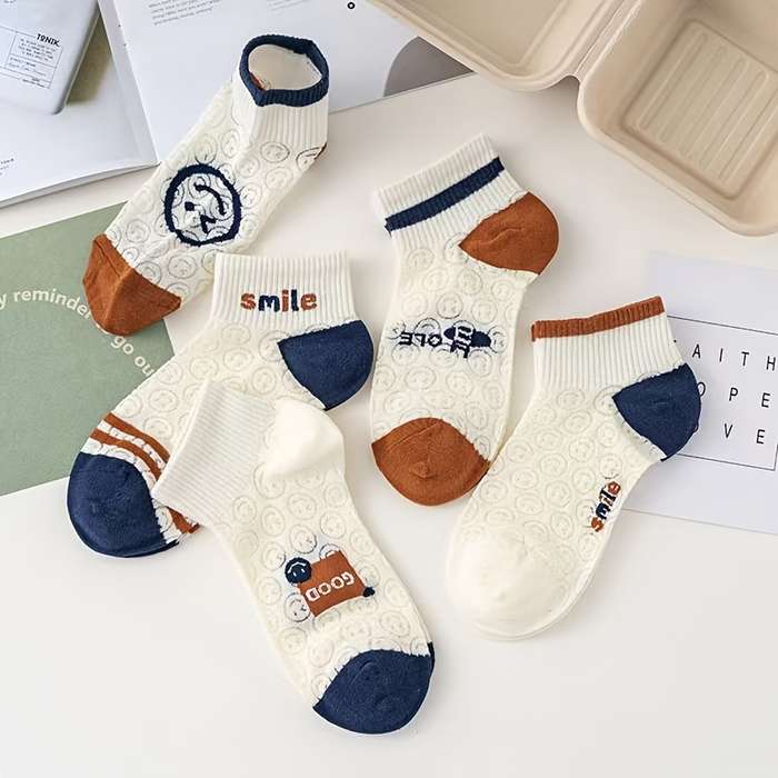 5 Pairs Of Cartoon Faces One Size High Elastic Socks