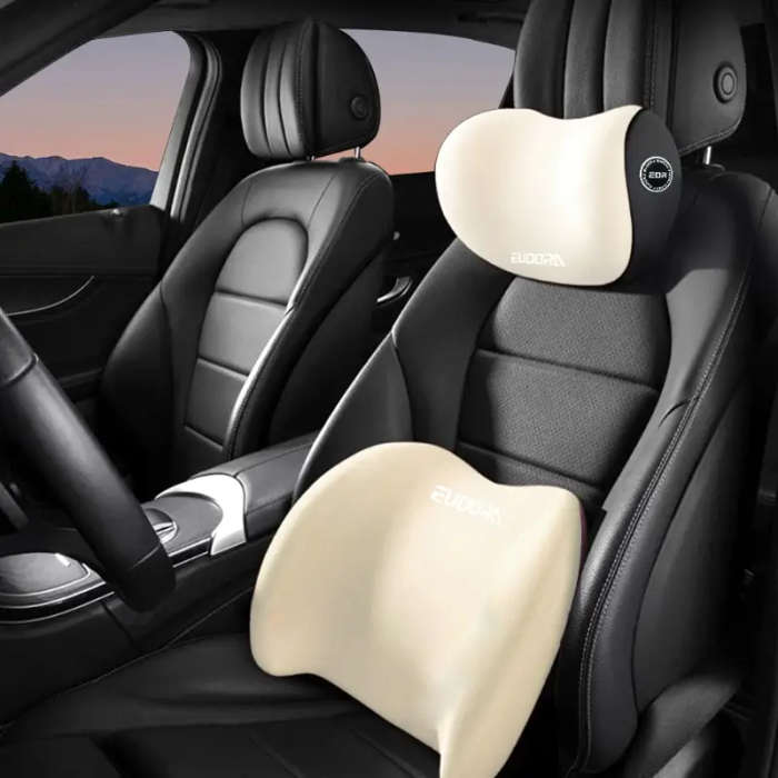 Car Headrest Lumbar Cushion Set Beige Color