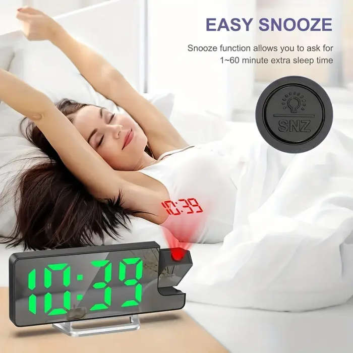 1pc Modern LED Digital Alarm Clock with Projection Temperature Display USB Powered Plastic Rectangle