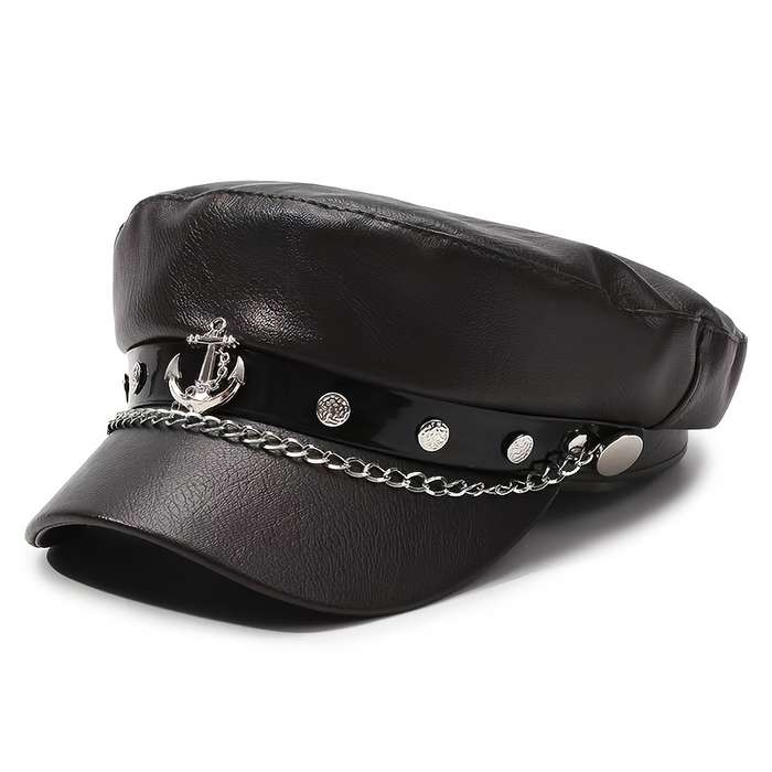 1pc 1 Top Women'S Newsboy Cap Arrow Emblem Navy Cap Made of PU Material for Universal Travel Sp