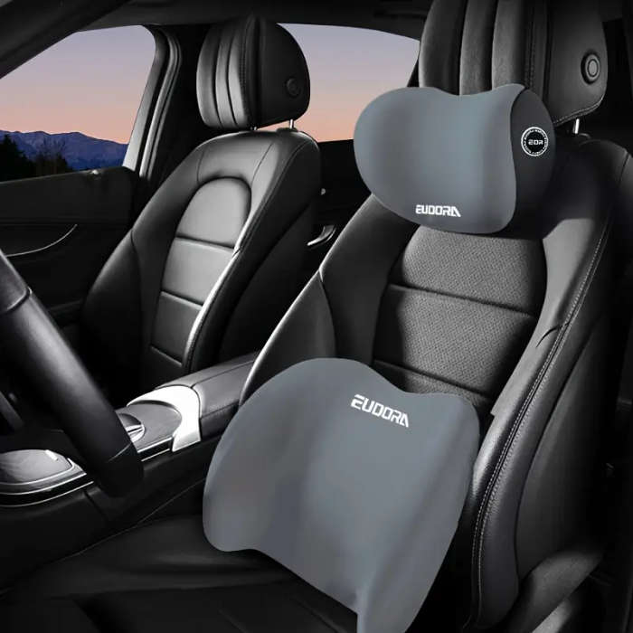 Car Headrest Lumbar Cushion Set Grey
