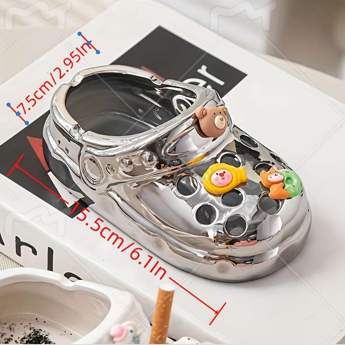 1pc Vintage Cartoon Ceramic Ashtray Oval No-Power Needed Home Decor Accent with Playful Charms