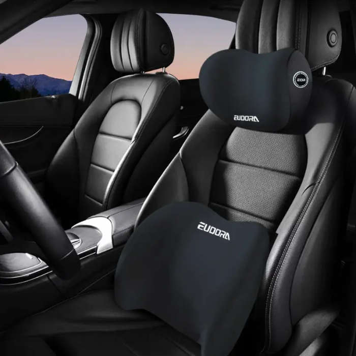 Car Headrest Lumbar Cushion Set Black