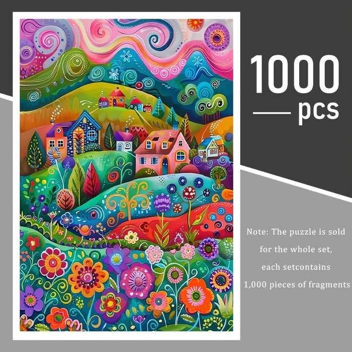 1000pcs Dreamy Flower Valley Adult Puzzle Vibrant Floral Landscape with Colorful Ho