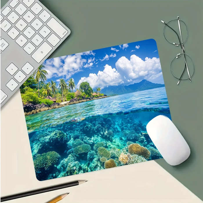 1pc 21x26cm Rainforest Coral Reef Scenery Mouse Pad Fresh Colors Stylish Durable Desk Accessory