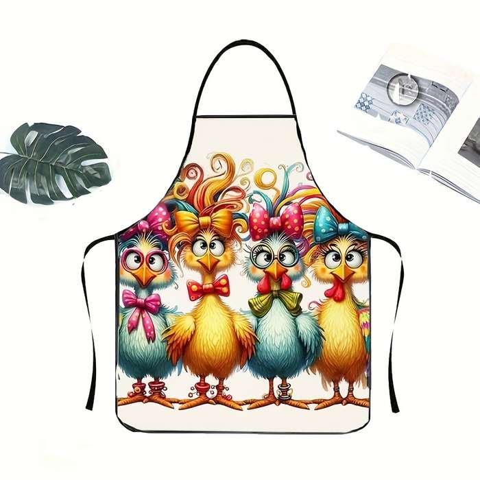 1pc Polyester Apron Colorful Curly Hair Chicken Pattern Woven 150g m? Weight for Cooking B
