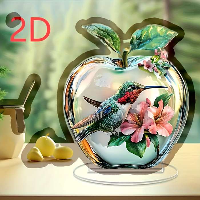 1pc 2D Flat   Apple and Hummingbird Decorative Plaque Acrylic Glam Style Tabletop with Multipurpos
