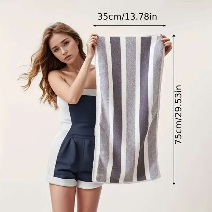5Piece Ultra-Soft Coral Fleece Towel Set Quick-Dry Striped for Shower Sports Travel Yoga Premium Pol