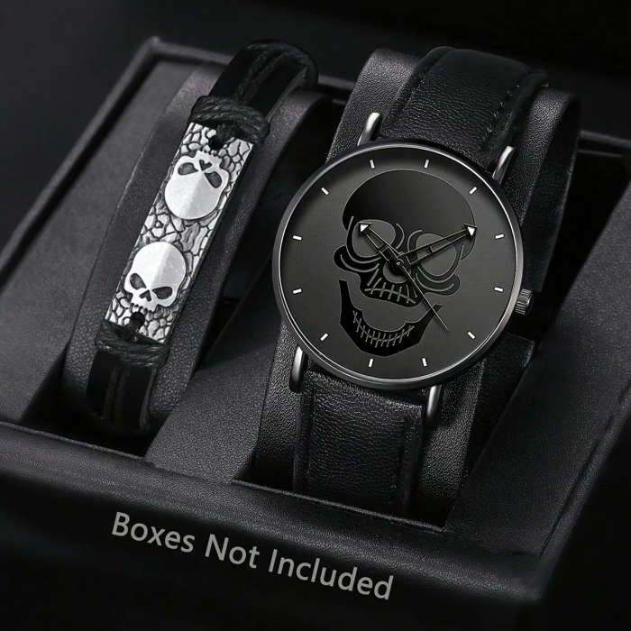 2pcs set Men'S Watches Stylish Digital Round Dial Quartz Watch with PU Woven Wrap Wristband Perfect