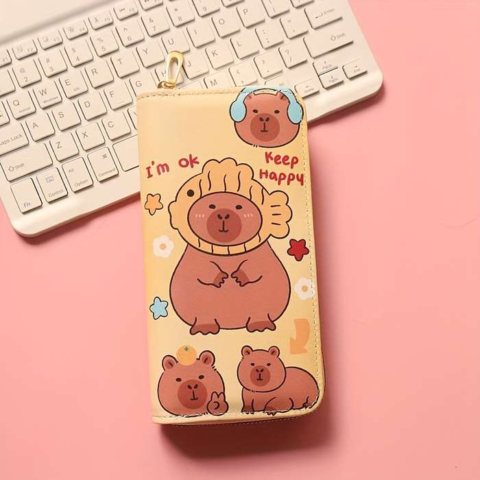 1pc Capybara-Themed Long Wallet for Girls Women Large Capacity Multi-Card Slots Synthetic Fau