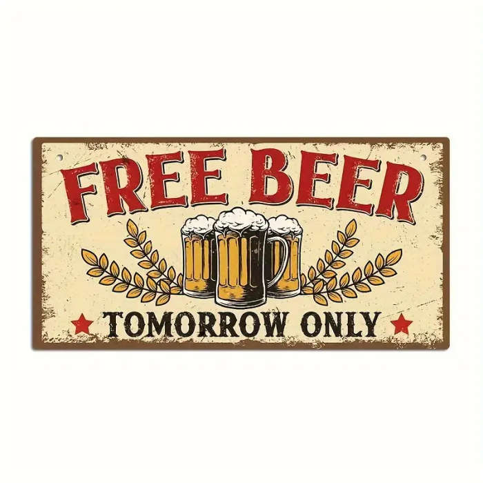 1pc Classic Wooden Plaque Hanging Sign FREE BEER Tomorrow Only Vintage Style Wall Art Decor for Home