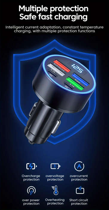 6 In 1 Car Charger With Display