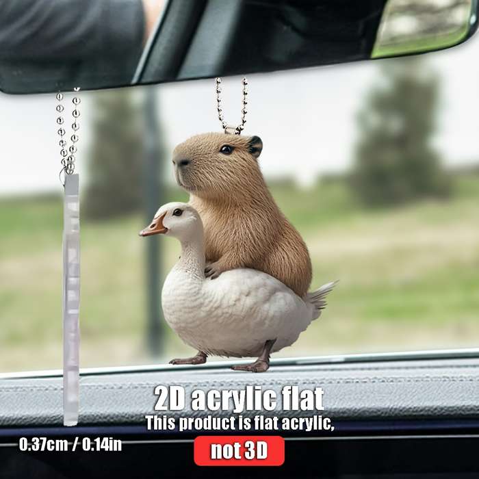 1pc 2D Flat   Capybara Riding Goose Acrylic Hanging Ornament  Design for Car Rearview