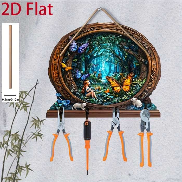 2D/Flat 1pc Forest Elf Simple Colorful Wooden and Home Key Hanger with Four Metal Hooks 2D/Flat Wa