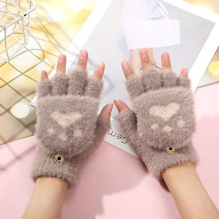 1 Pair Rose Red Warm Gloves