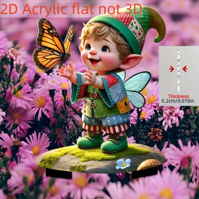 2D Flat 1 Piece Bohemian Gnome and Butterfly Acrylic Garden Pole