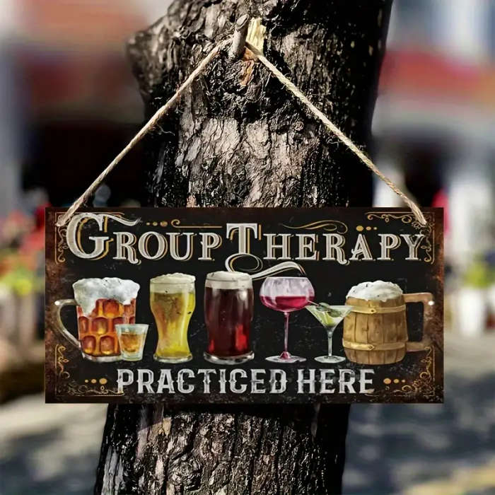 1pc Funny Retro Sense Group Therapy Sign Practice Your Alcohol Yield Here Gift For Men Home Room Bed