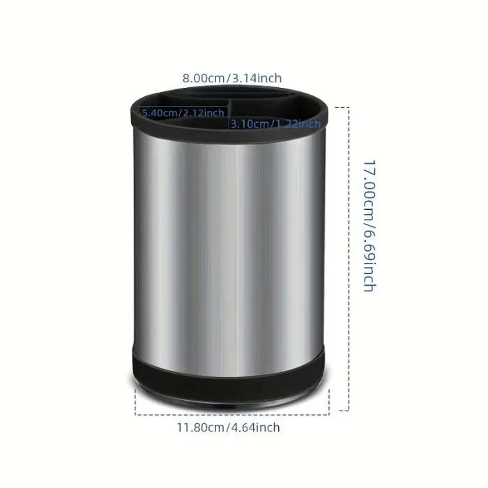 1pc Stainless Steel Kitchen Utensil Holder 360 Degree Rotating Cylinder with Drainage Holes and Divi