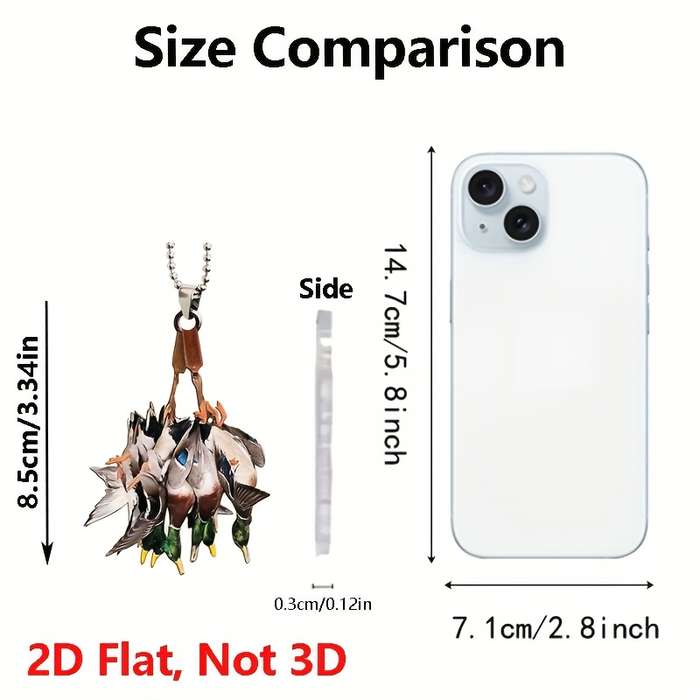 1pc 2D Flat  Creative Duck Hunting Acrylic Pendants Ideal for Car Rearview Mirror Decoration
