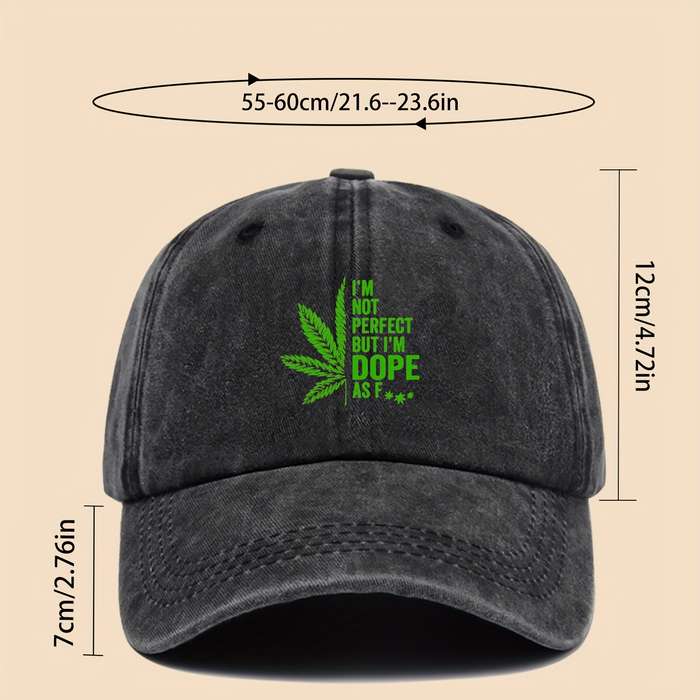 1pc Stylish Black Baseball Cap with Green Leaf and I'M NOT PERFECT DOPPE Print Breathable