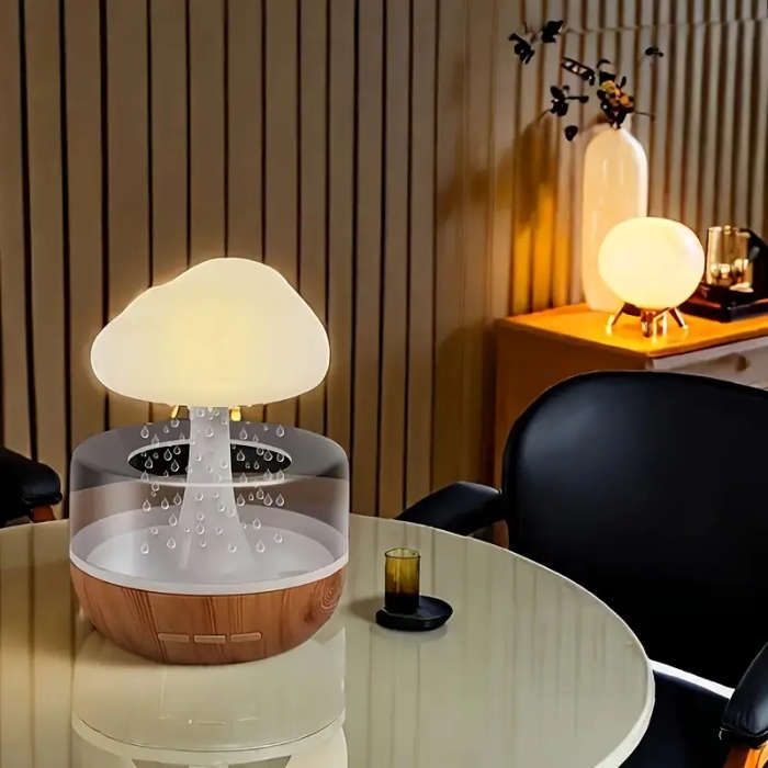 Mushroom Humidifier with Realistic Rain Sound & Dimmable LED Night Light - Quiet Soundwave technolog