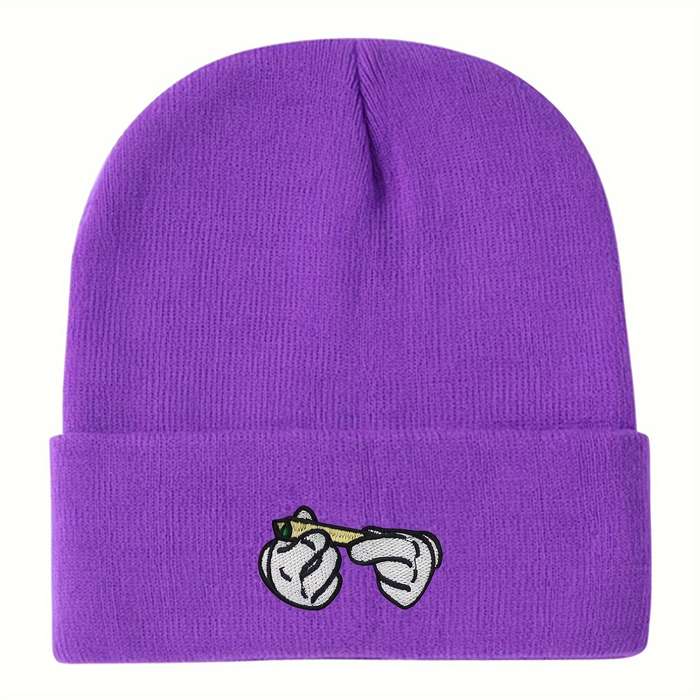 1pc Stretchy Lightweight Embroidered Beanie Cigarette Holder Knit Skull Cap for Men Women Per