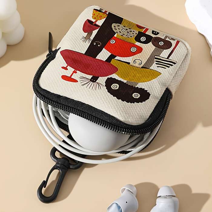1pc Pack of 1 Cute Mushroom Pattern Printed Coin Purse with Buckle and Zipper Pockets Multifuncti