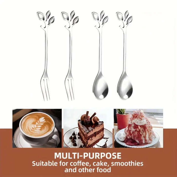 24-Piece Stainless Steel Leaf Fork And Spoon Set