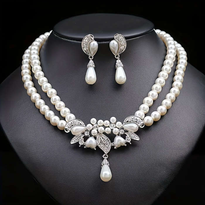 Artificial Glass Pearl Earrings And Necklace