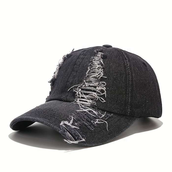 1pc Stylish Distressed Denim Baseball Cap for Men Women Adjustable Vintage Washed Ripped De