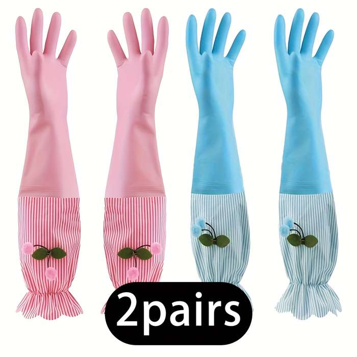 2 Pairs Pink And Blue Household Cleaning Gloves
