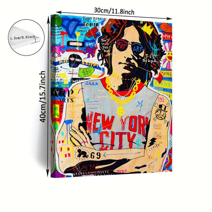 1pc  Framed John Lennon Pop Art Canvas Print Style Graffiti Wall Decor 29.97x39.88 cm Vibran