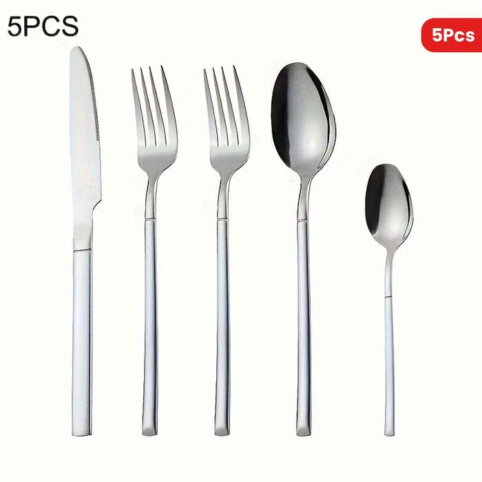 5pcs Home Kitchen And Restaurant Stainless Steel Tableware Knife Fork And Spoon Set Kitchen