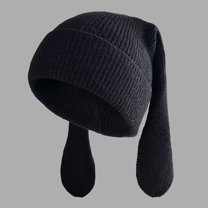 1pc Cozy Knitted Bunny Ears Beanie Hat for Women 100% Acrylic Stretchable Skull Cap with Brea