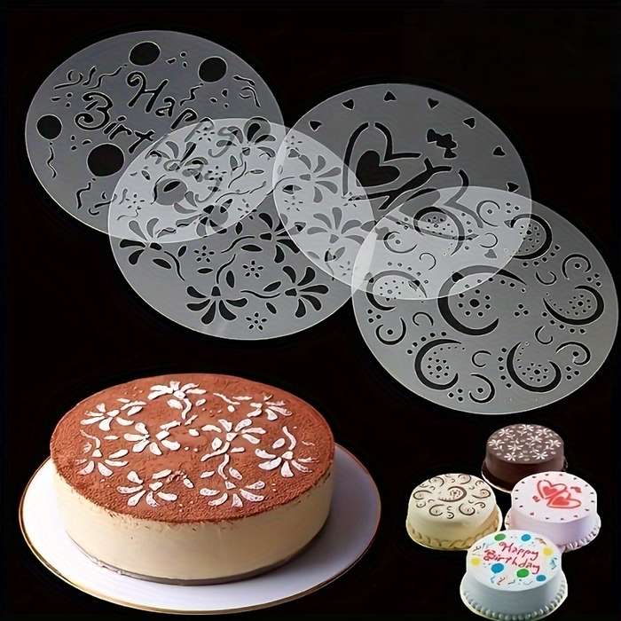 4pcs Cake Template Cake Decoration Mold Plastic Template Spray Cake Mold Side Baking Mesh Tem