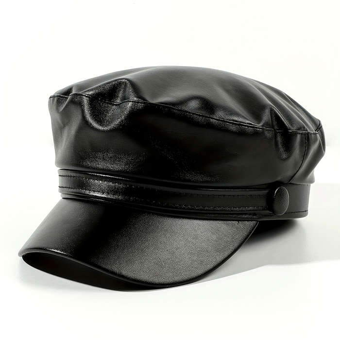 1pc PU Leather Flat Top Beret Hat Adjustable Military Navy Hat British Style Elegant Painter Hat