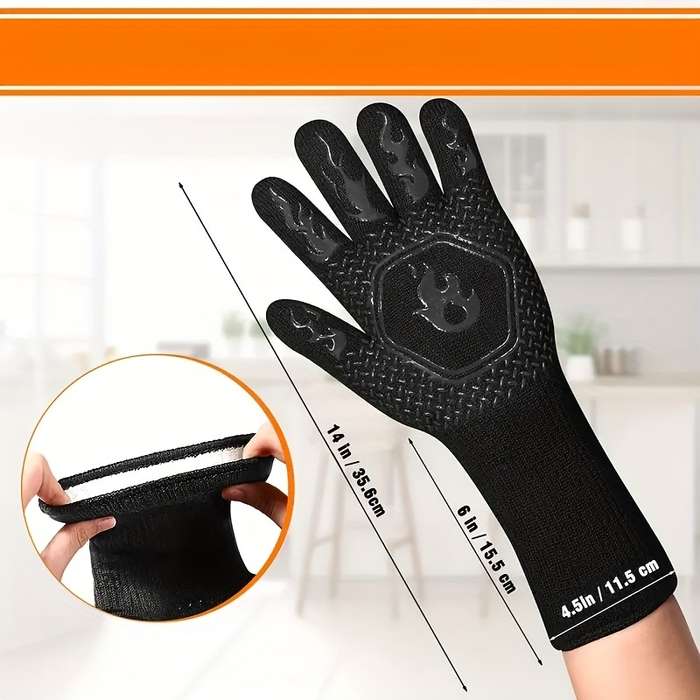 1pc Silicone BBQ Gloves 1472F Non-Slip Grill Gloves Kitchen Cooking Gloves for Grilling Bak