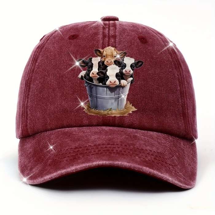 1pc Adjustable Cotton Baseball Cap with Cute Cow Print Lightweight Sun Hat for Men and Women Hand