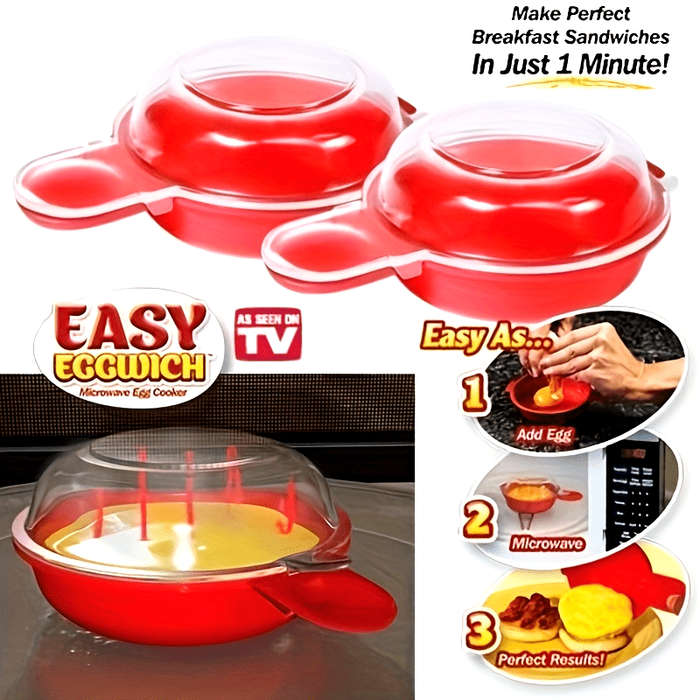1pc EasyEggwich Microwave Egg Cooker Red and Clear Uncharged Kitchen Gadget for Perfect Break