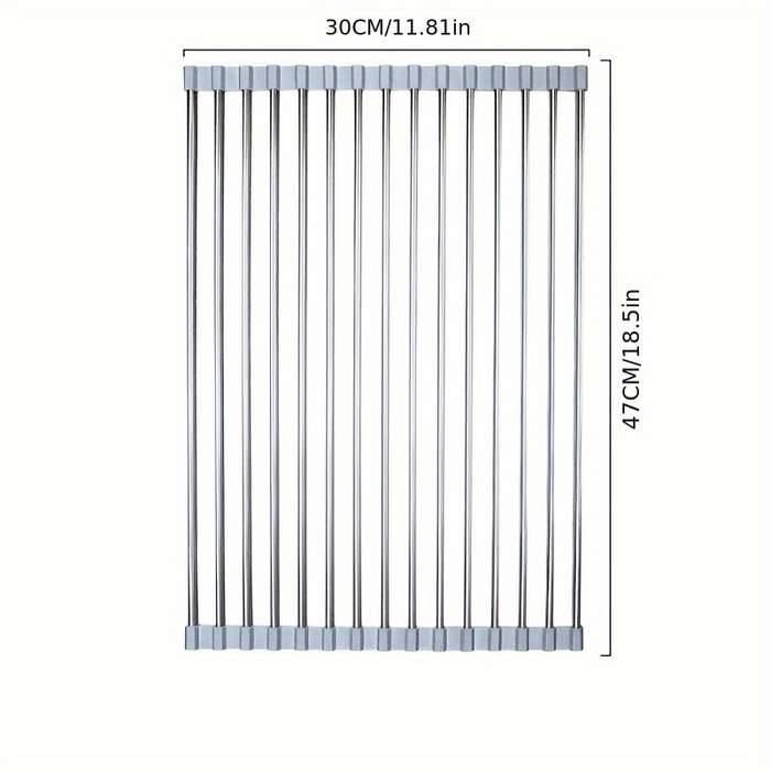 1pc Stainless Steel Foldable Kitchen Sink Drain Rack Food Safe Space Saving Strainer And Dis