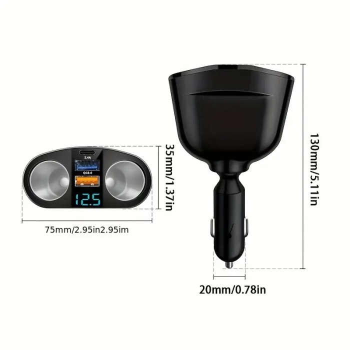 1pc One-Tow-Five Car Charger 2 Car Power Hole 2USB Port 1USB Type-C Port Fast Charging Universal 12/