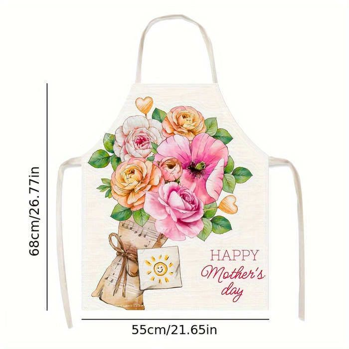 1pc Creative Simple Mother's Day Alphabet Flower Print Apron Mother's Day Gift Outdoor BBQ Apro
